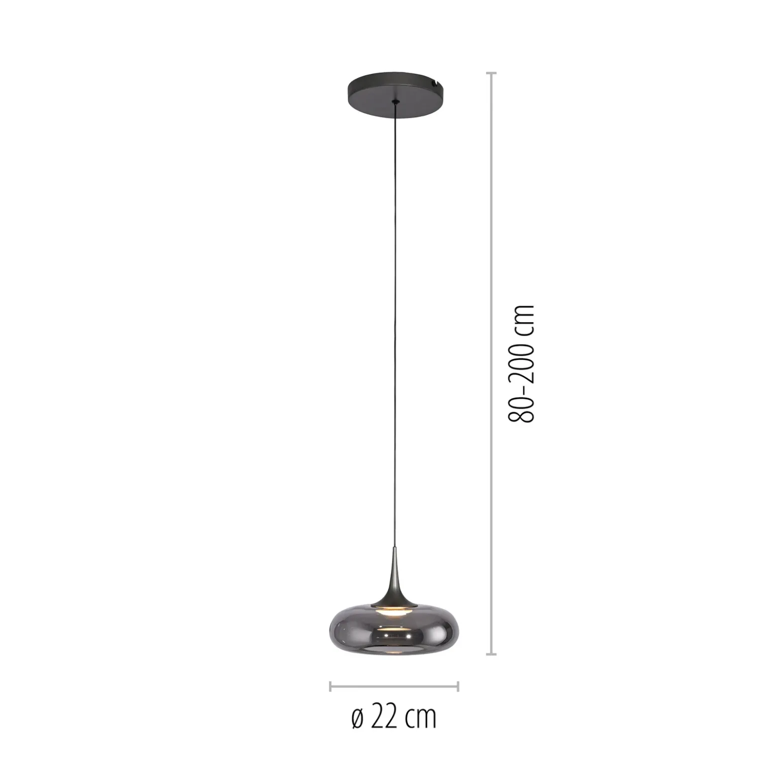 SCHÖNER WOHNEN Lámpara colgante LED Posh 1 luz, cristal ahumado, 3000 K