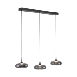 SCHÖNER WOHNEN Lámpara colgante LED Posh 3 luces, cristal ahumado, 3000 K