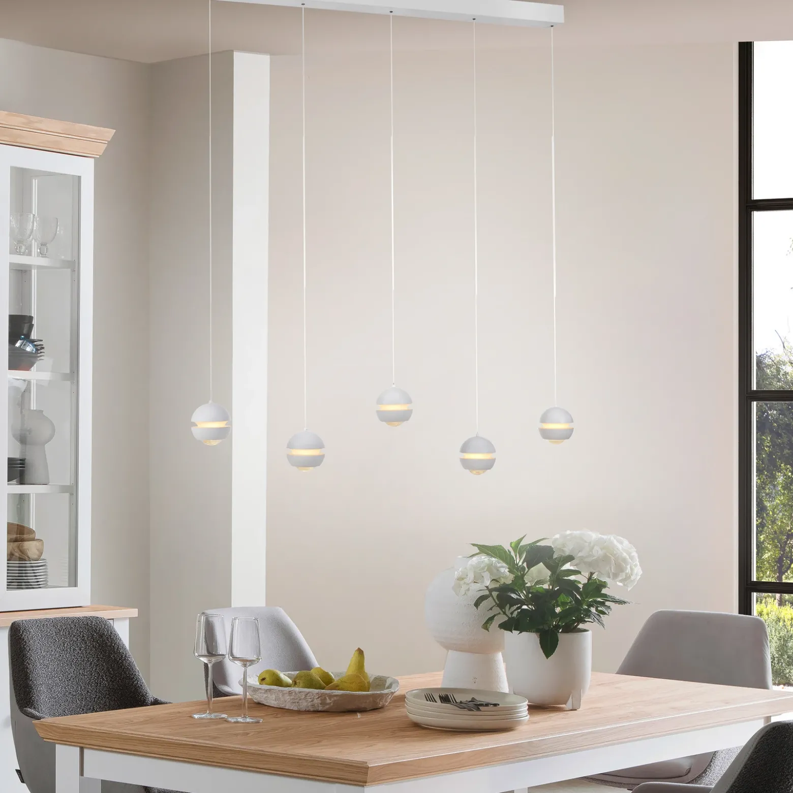 SCHÖNER WOHNEN Lámpara colgante LED Lini blanca, 5 luces, 3000 K