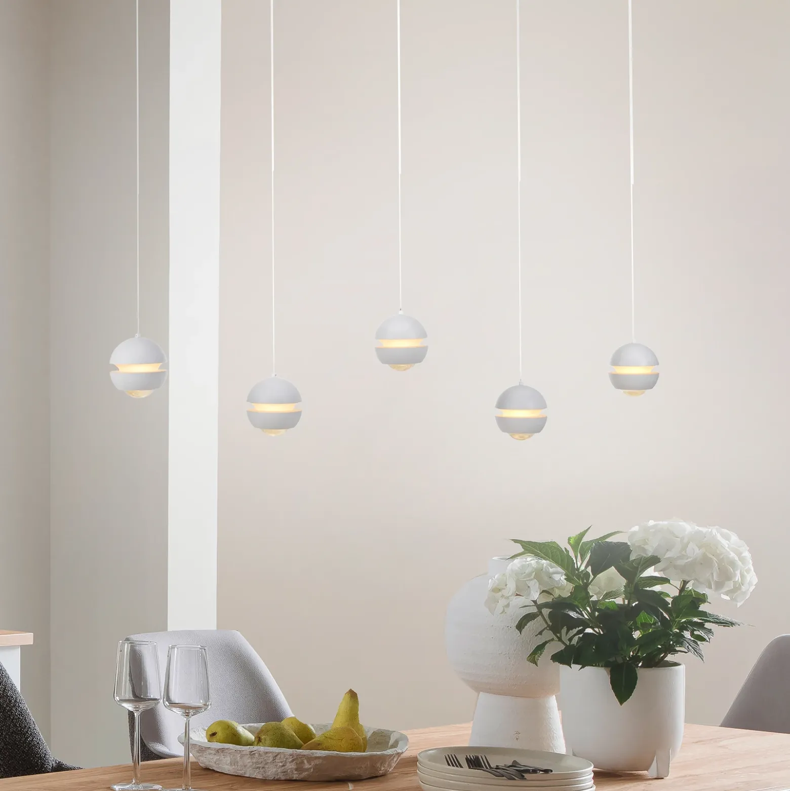 SCHÖNER WOHNEN Lámpara colgante LED Lini blanca, 5 luces, 3000 K