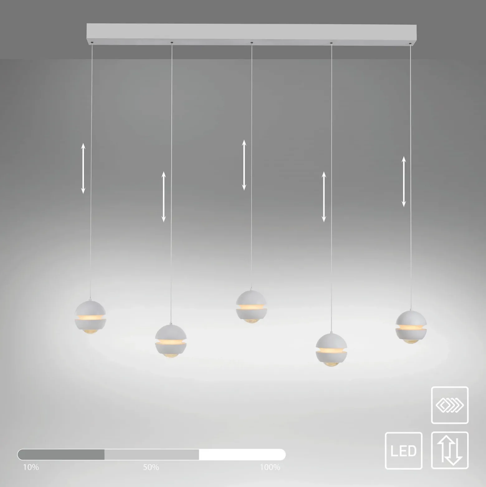 SCHÖNER WOHNEN Lámpara colgante LED Lini blanca, 5 luces, 3000 K