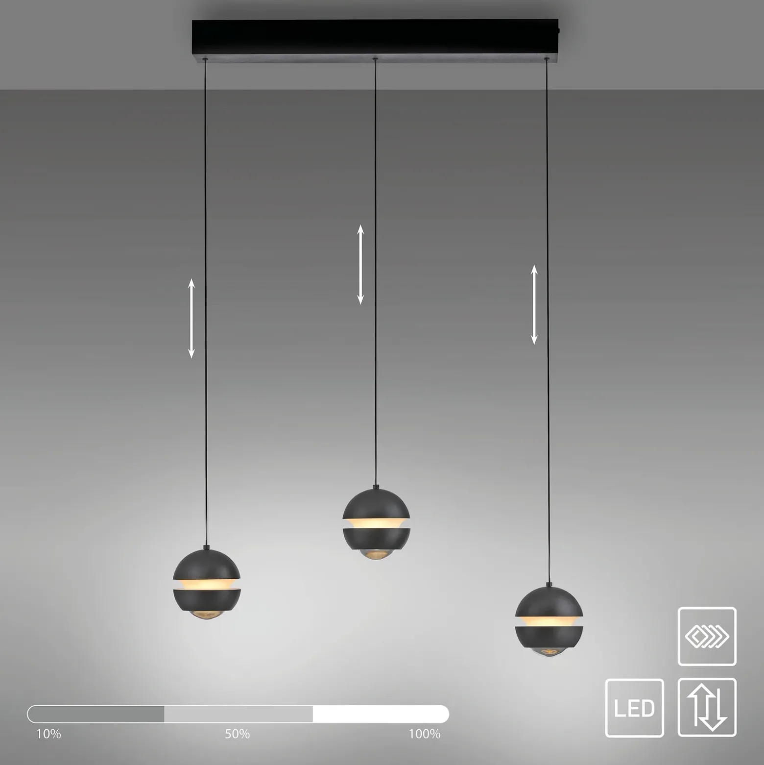 SCHÖNER WOHNEN Lámpara colgante LED Lini negra 3 luces larga 3000 K