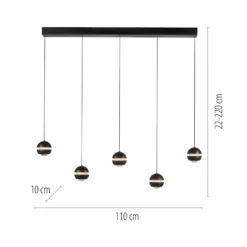 SCHÖNER WOHNEN Lámpara colgante LED Lini negra 5 luces larga 3000 K