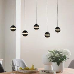 SCHÖNER WOHNEN Lámpara colgante LED Lini negra 5 luces larga 3000 K