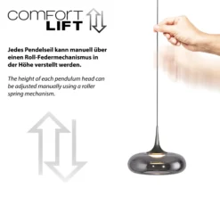 SCHÖNER WOHNEN Lámpara colgante LED Posh 3 luces, cristal ahumado, 3000 K