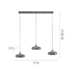 SCHÖNER WOHNEN Lámpara colgante LED Posh 3 luces, cristal ahumado, 3000 K