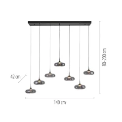 SCHÖNER WOHNEN Lámpara colgante LED Posh 7 luces, cristal ahumado, 3000 K