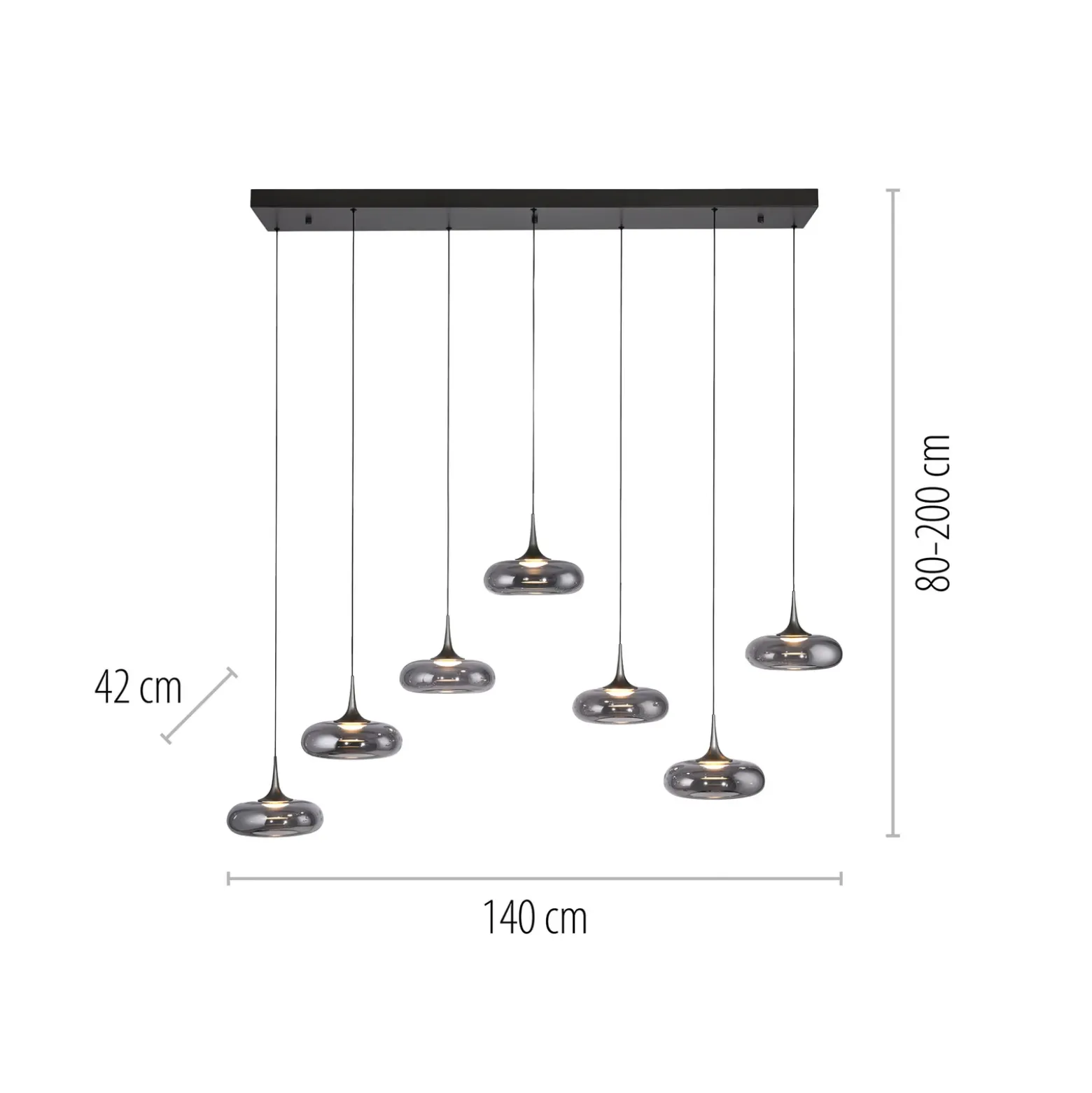 SCHÖNER WOHNEN Lámpara colgante LED Posh 7 luces, cristal ahumado, 3000 K