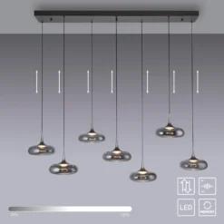 SCHÖNER WOHNEN Lámpara colgante LED Posh 7 luces, cristal ahumado, 3000 K