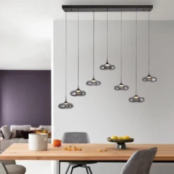 SCHÖNER WOHNEN Lámpara colgante LED Posh 7 luces, cristal ahumado, 3000 K