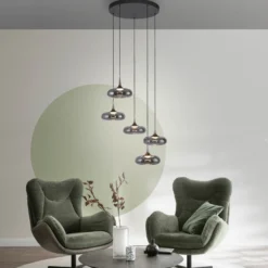 SCHÖNER WOHNEN Lámpara colgante LED Posh 5 luces, cristal ahumado, 3000 K
