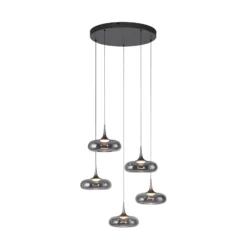 SCHÖNER WOHNEN Lámpara colgante LED Posh 5 luces, cristal ahumado, 3000 K
