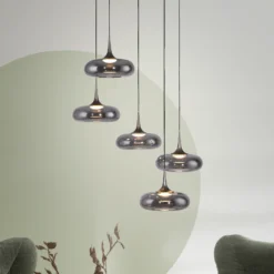 SCHÖNER WOHNEN Lámpara colgante LED Posh 5 luces, cristal ahumado, 3000 K