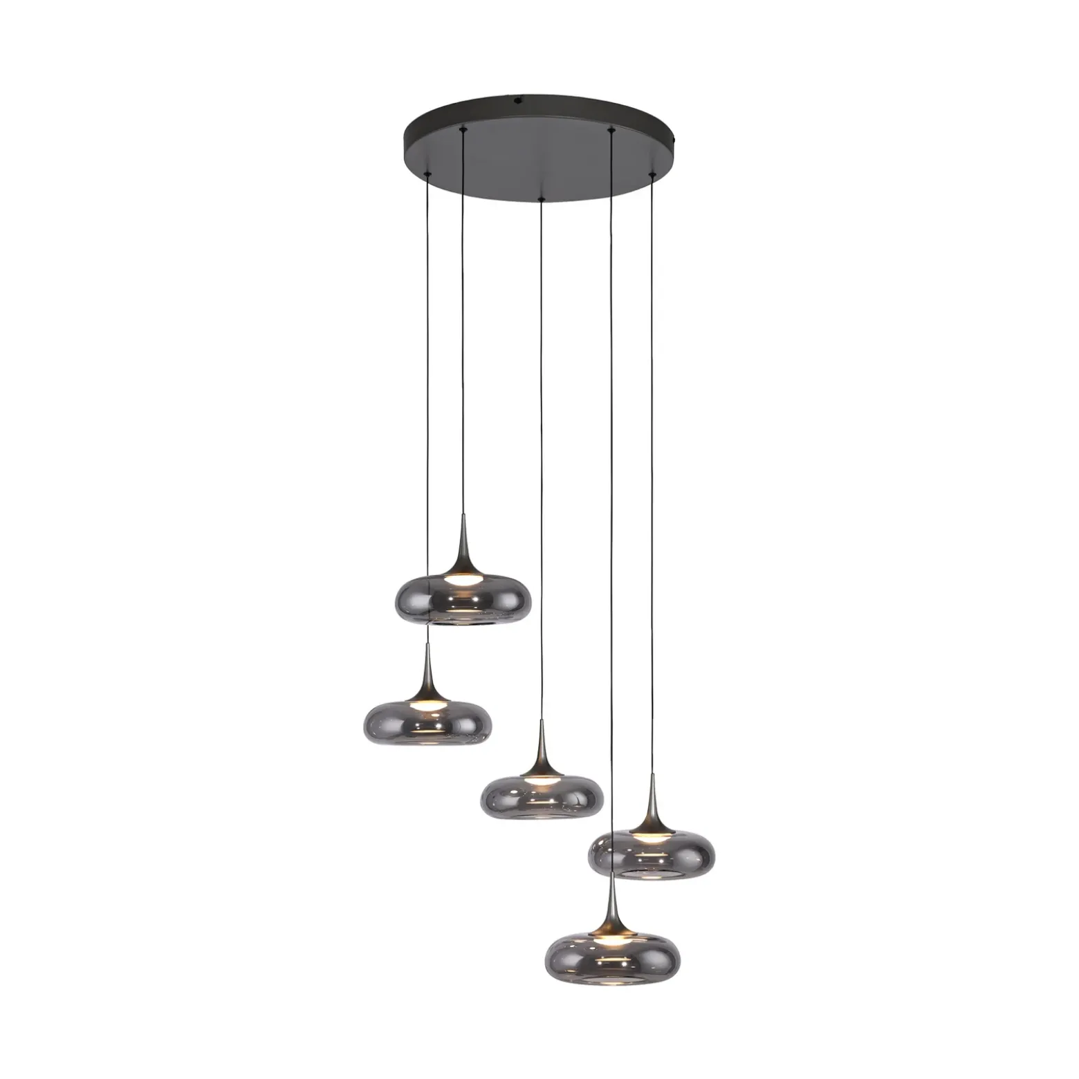 SCHÖNER WOHNEN Lámpara colgante LED Posh 5 luces, cristal ahumado, 3000 K