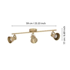 Seras downlight de techo, latón dorado cepillado, 3 luces