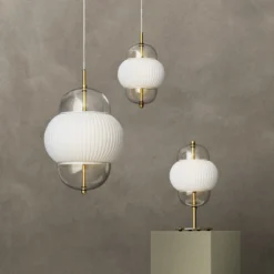 Shahin lámpara colgante, Ø 23 cm, 3 luces, blanco / transparente, cristal