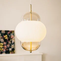 Shahin XL lámpara colgante, Ø 38 cm, 5 luces, blanco / transparente,
