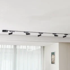 Sistema de rieles de 48 V, focos Lumaro de 5 luces, negros, Ø 4 cm, atenuables