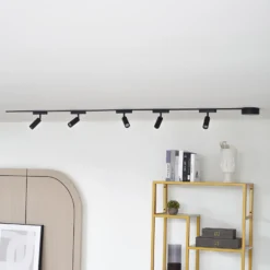 Sistema de rieles de 48 V, focos Lumaro de 5 luces, negros, Ø 4 cm, atenuables