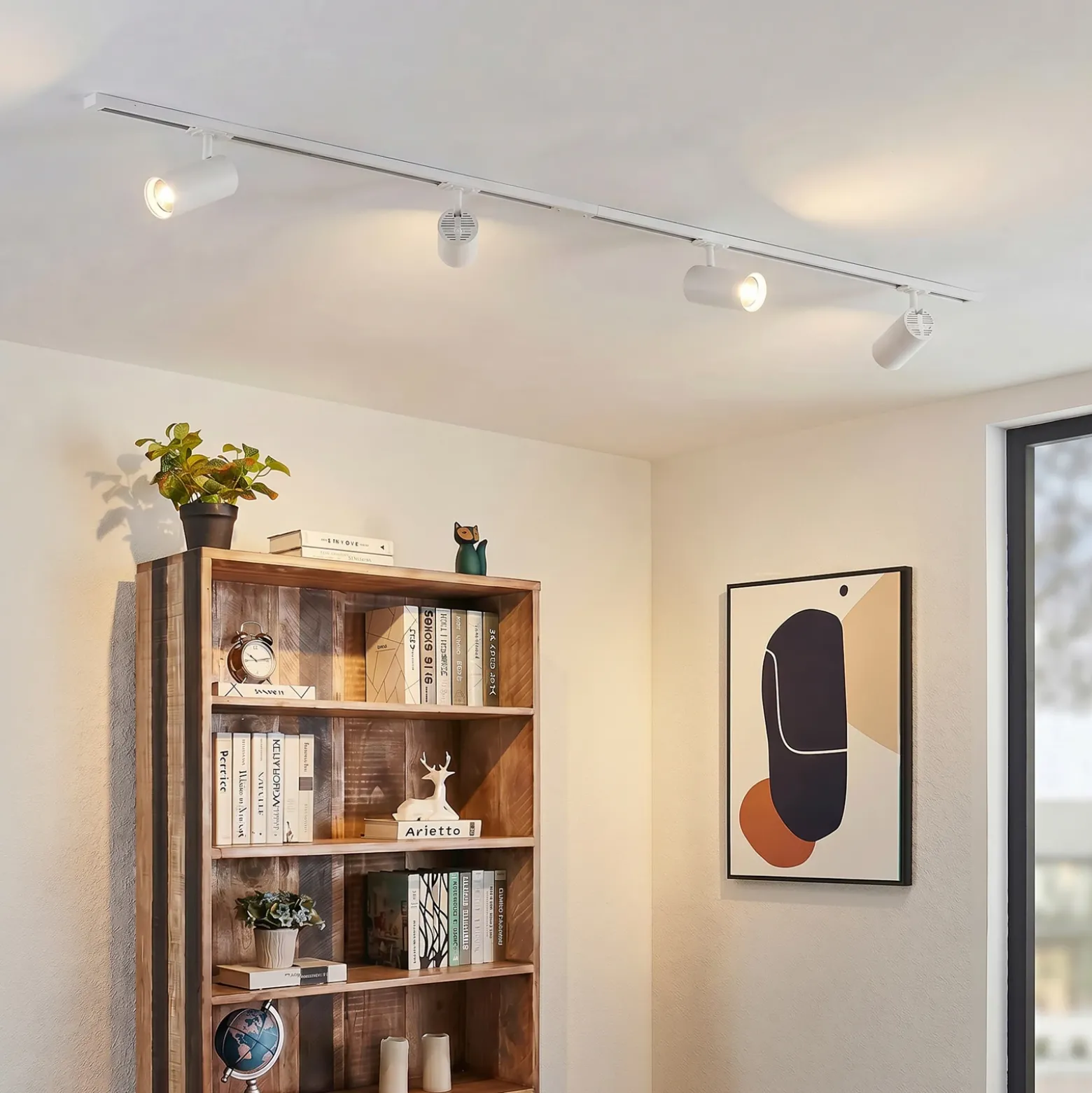 Sistema de rieles Lindby Linaro, Ø 7 cm, 4 luces, LED, blanco, CCT