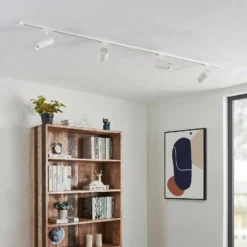 Sistema de rieles Lindby Linaro, Ø 7 cm, 4 luces, LED, blanco, CCT