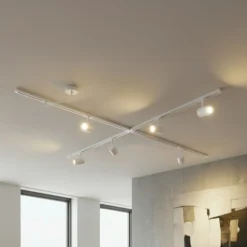 Sistema de rieles Lindby Linaro, GU10, 6 luces, blanco, forma de X