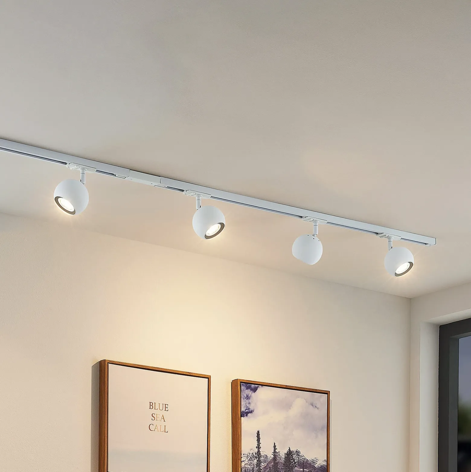 Sistema de riel Lindby Linaro, GU10, 4 luces, blanco, Ø 9 cm