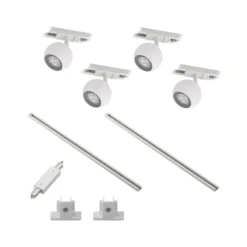 Sistema de riel Lindby Linaro, GU10, 4 luces, blanco, Ø 9 cm