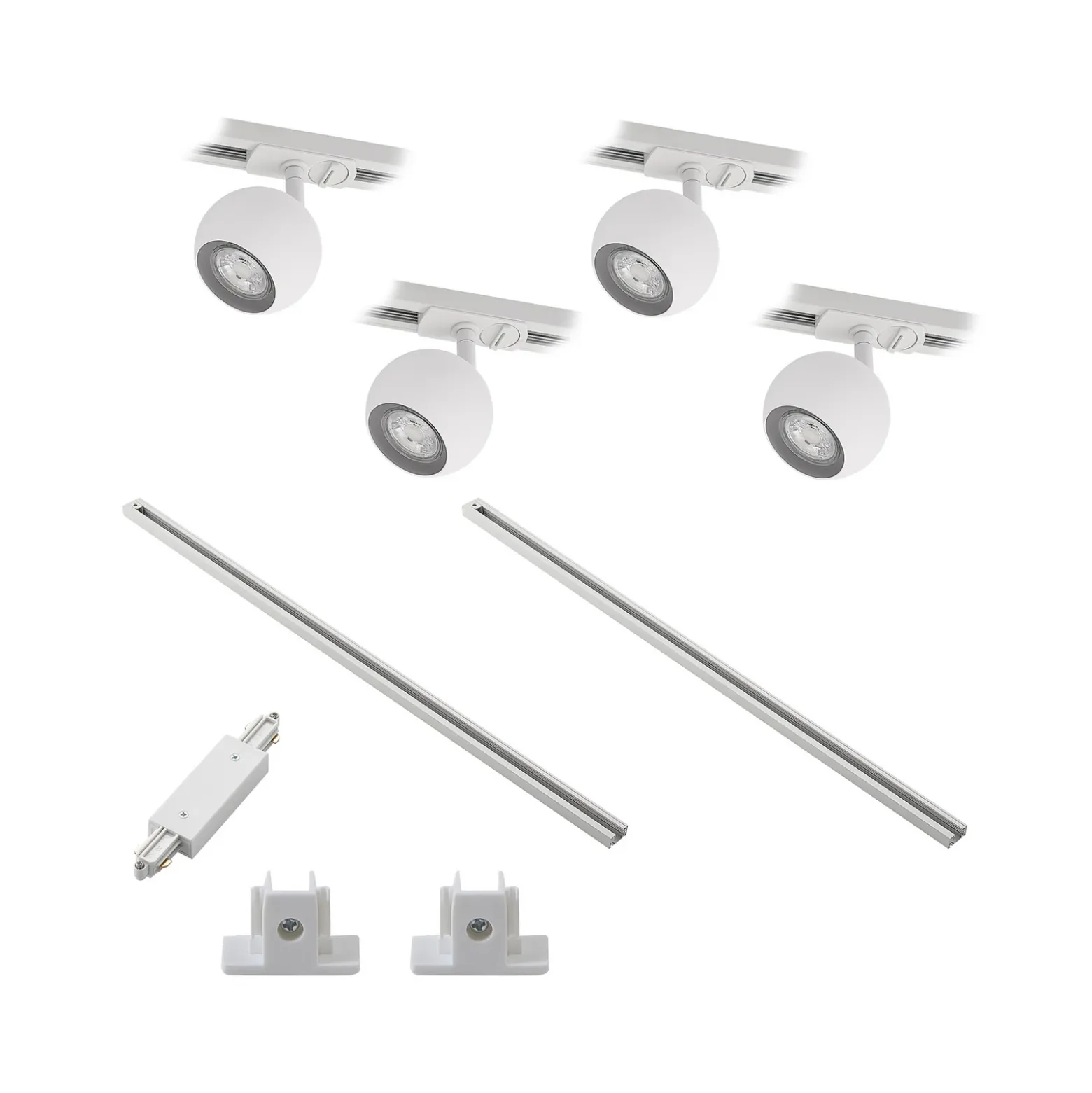 Sistema de riel Lindby Linaro, GU10, 4 luces, blanco, Ø 9 cm