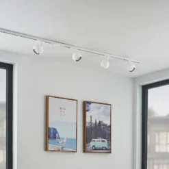 Sistema de riel Lindby Linaro, GU10, 4 luces, blanco, Ø 9 cm
