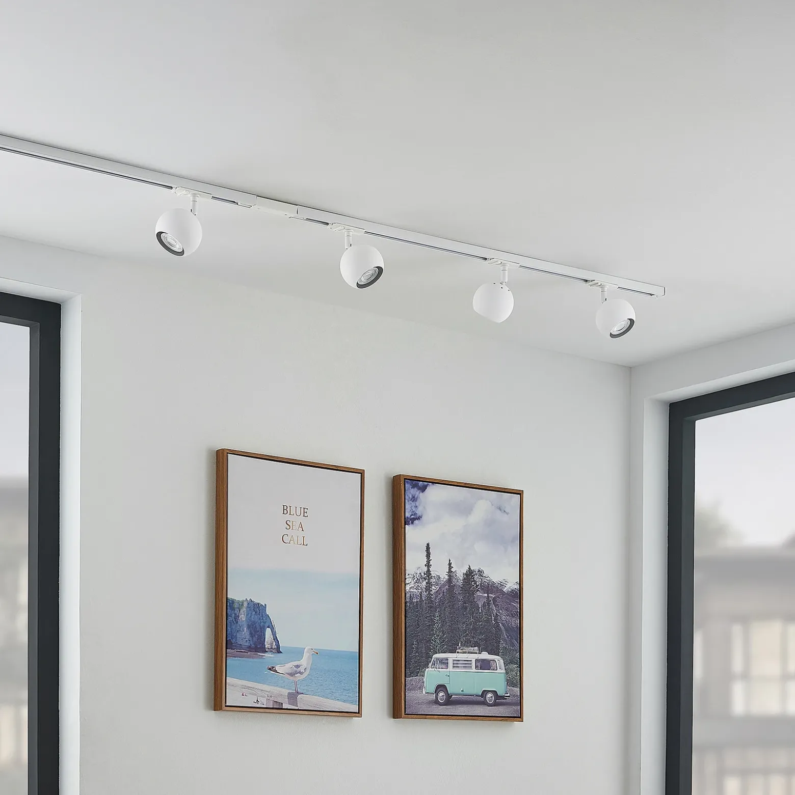 Sistema de riel Lindby Linaro, GU10, 4 luces, blanco, Ø 9 cm