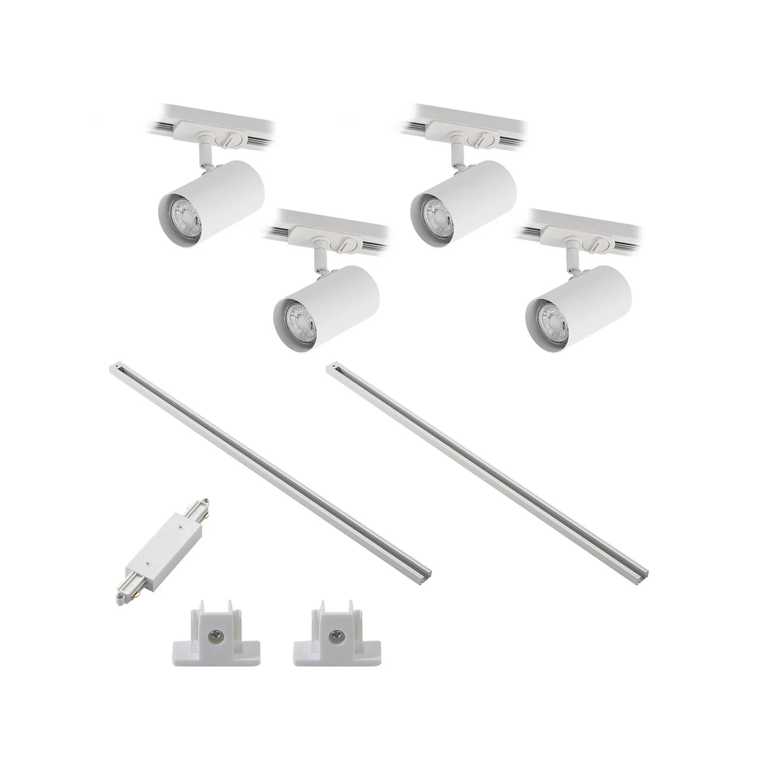 Sistema de riel Lindby Linaro, GU10, 4 luces, blanco, Ø 6 cm