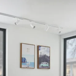Sistema de riel Lindby Linaro, GU10, 4 luces, blanco, Ø 6 cm