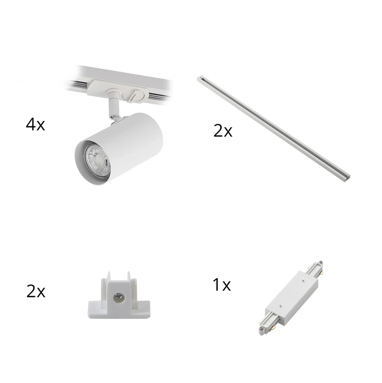 Sistema de riel Lindby Linaro, GU10, 4 luces, blanco, Ø 6 cm