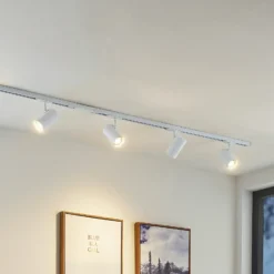 Sistema de riel Lindby Linaro, GU10, 4 luces, blanco, Ø 6 cm