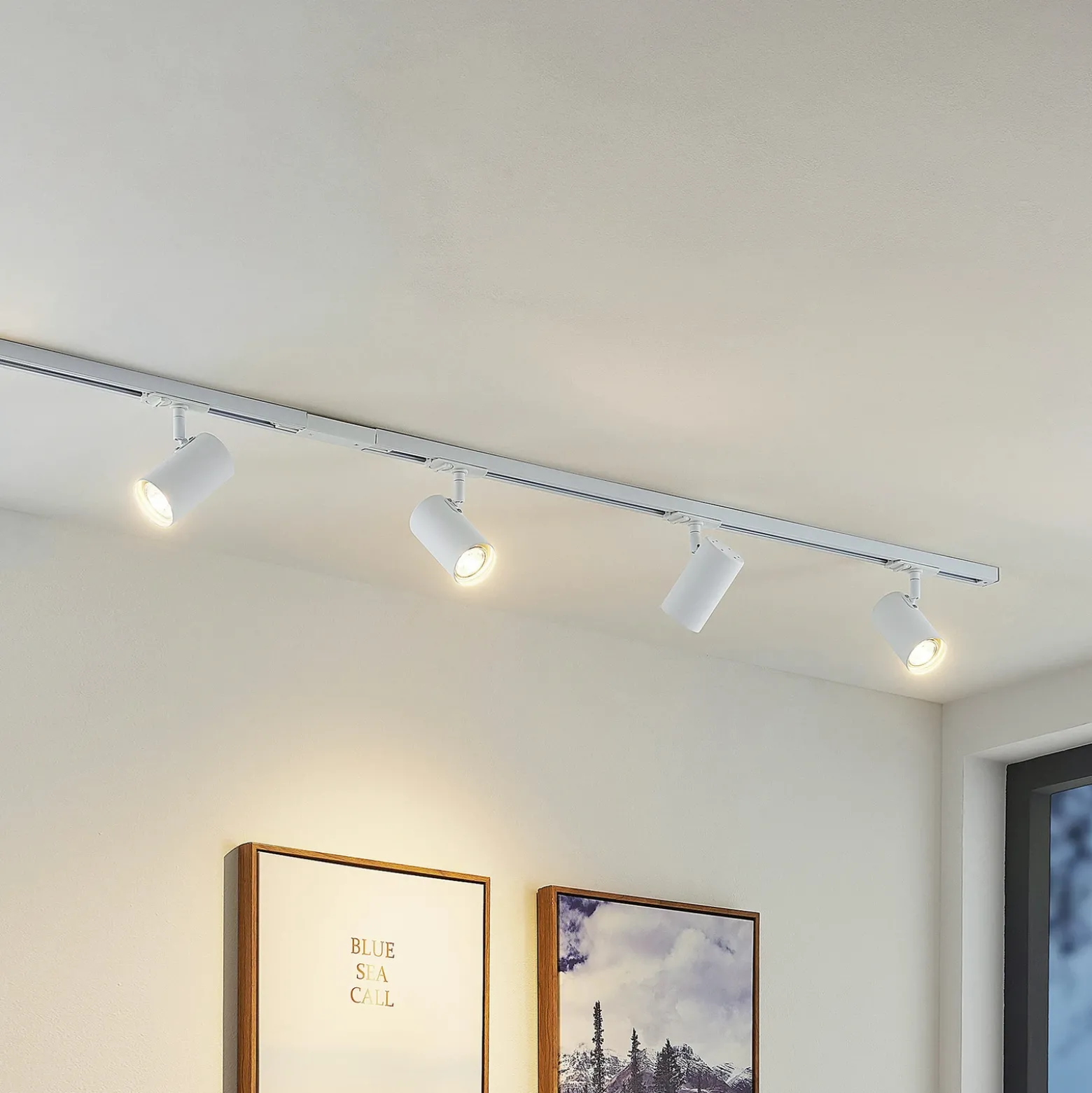 Sistema de riel Lindby Linaro, GU10, 4 luces, blanco, Ø 6 cm