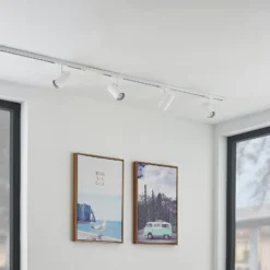 Sistema de riel Lindby Linaro, GU10, 4 luces, blanco, Ø 6 cm