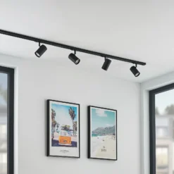 Sistema de riel Lindby Linaro, GU10, 4 luces, negro, Ø 6 cm