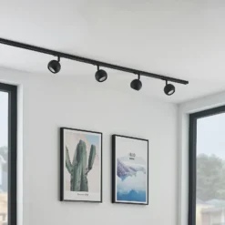Sistema de riel Lindby Linaro, GU10, 4 luces, negro, Ø 9 cm