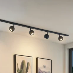 Sistema de riel Lindby Linaro, GU10, 4 luces, negro, Ø 9 cm