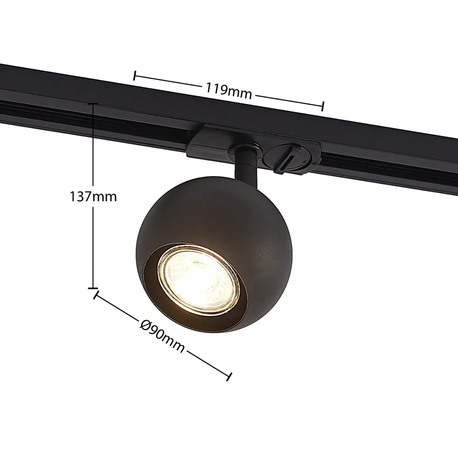 Sistema de riel Lindby Linaro, GU10, 4 luces, negro, Ø 9 cm