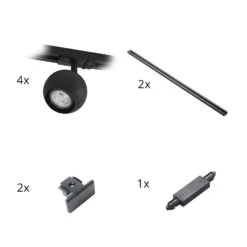 Sistema de riel Lindby Linaro, GU10, 4 luces, negro, Ø 9 cm
