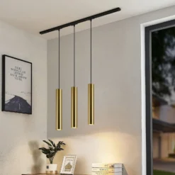 Sistema de riel Lindby Linaro, GU10, colgante, 3 luces, dorado