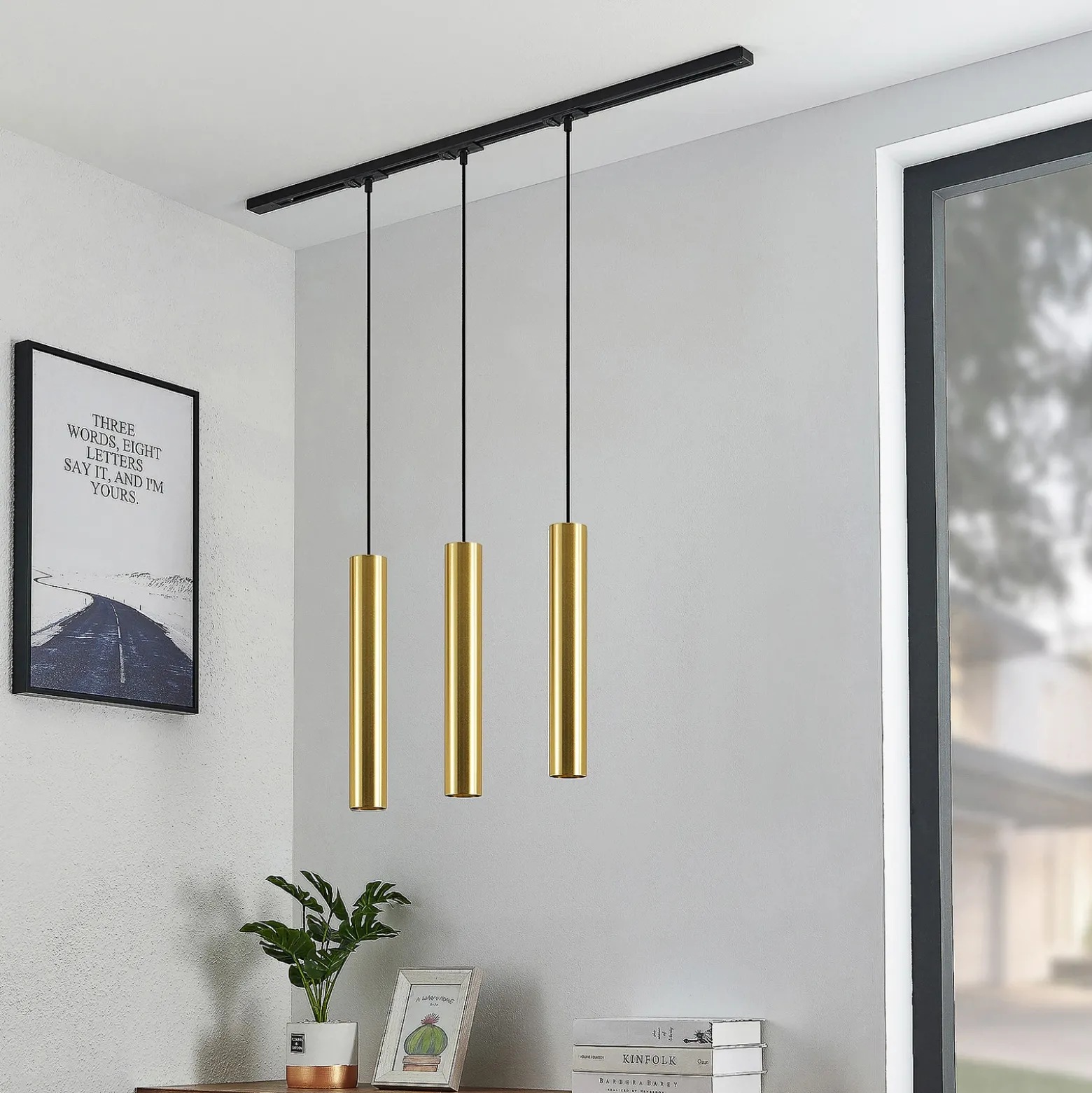 Sistema de riel Lindby Linaro, GU10, colgante, 3 luces, dorado