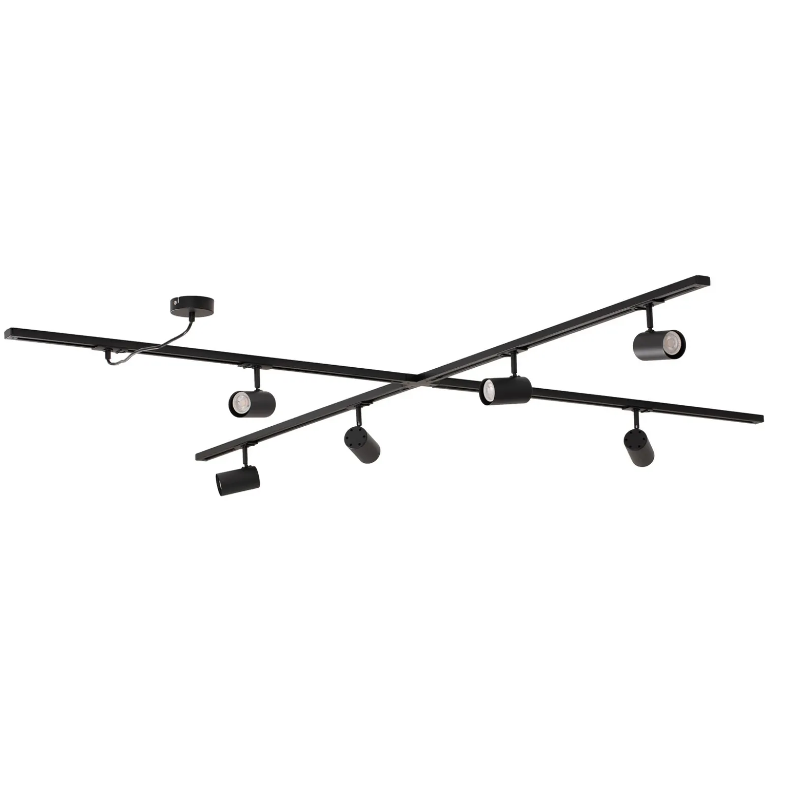 Sistema de riel Lindby Linaro, GU10, 6 luces, negro, forma de X