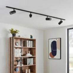 Sistema de riel Lindby Linaro, Ø7 cm, 4 luces, LED, negro, CCT