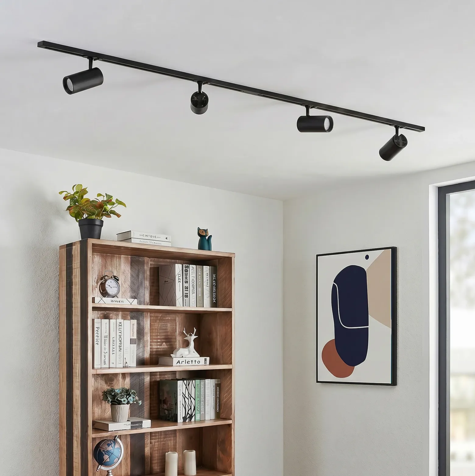 Sistema de riel Lindby Linaro, Ø7 cm, 4 luces, LED, negro, CCT