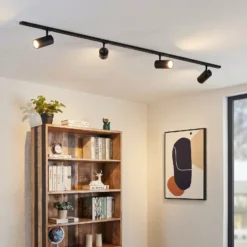Sistema de riel Lindby Linaro, Ø7 cm, 4 luces, LED, negro, CCT