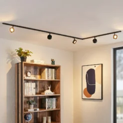Sistema de riel Lindby Linaro, Ø 9,5 cm, 5 luces, LED, negro