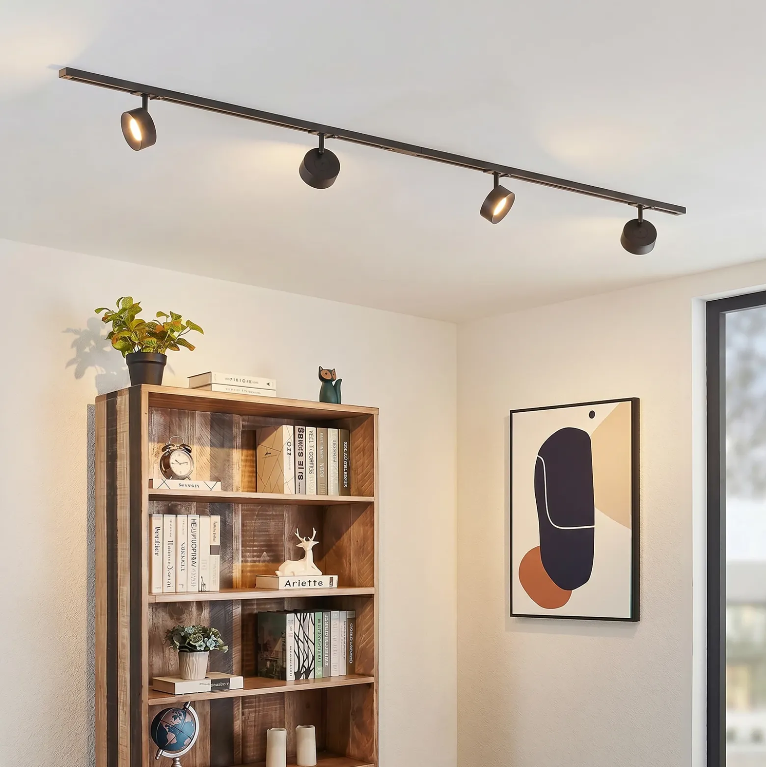 Sistema de riel Lindby Linaro, Ø 9,5 cm, 4 luces, LED, negro